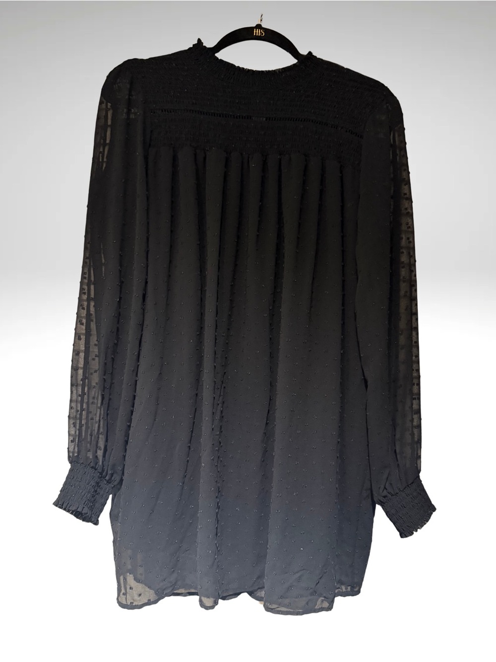 Zara Black Long-Sleeve Swiss Dot Blouson Dress